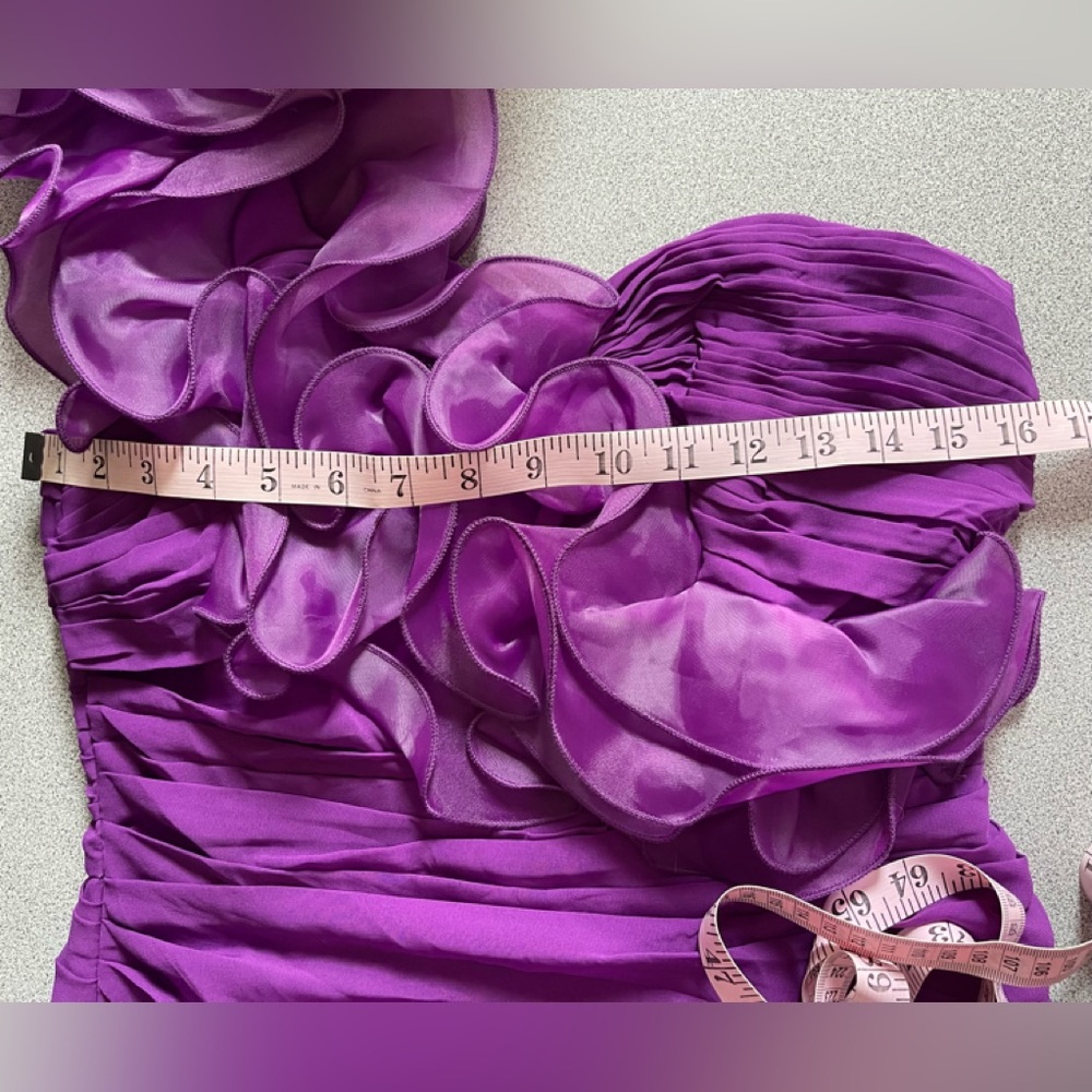 May Queen Vibrant Magenta One-Shoulder Ruffle Dress Size 8 - Picture 9 of 14